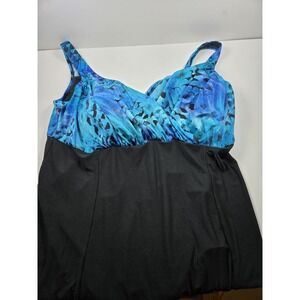Great Lengths Women's Blue Black Padded 1 Piece Swimsuit Dress 22. Great Pre-own